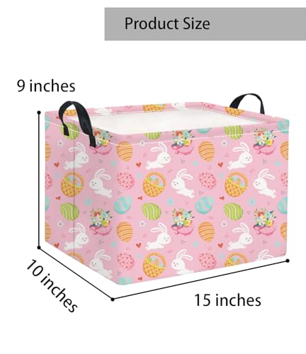 Image of Rectangular Easter Basket for Home Kitchen Baby Girls Basket Cute Storage Bin Organizer Shelf Book Room Decor(Pink Bunny Egg)