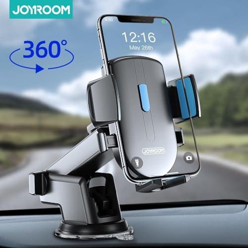 حامل موبايل للسيارة من جوي روم JR-OK3 بدوران كامل 360 درجة، متوافق مع 4-6.7 بوصة - اسود وازرق