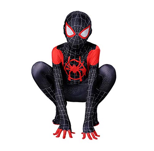 LINLIN Spiderman cosplay kostym Miles moral superhjälte halloween karneval spindelman overall bodysuit maskerad dräkt, spandex/lycra unisex vuxna barn (vuxen M (170 cm), mils moraler)