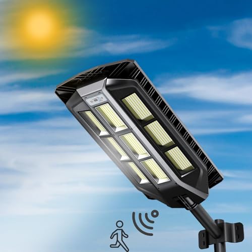 LAMPTEC 13000W Solar Street Lights Outdoor Waterproof, 7000K Dusk to Dawn Solar Light Motion Sensor with Remote Control, LED Security Light for Outside Garden Yard Parking Lot, Flood Lights