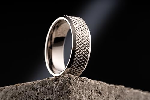 100S JEWELRY Knurl Tungsten Rings with Knurling Diamond Pattern Men Wedding Band 8mm wide Hypoallergenic Size 6-163