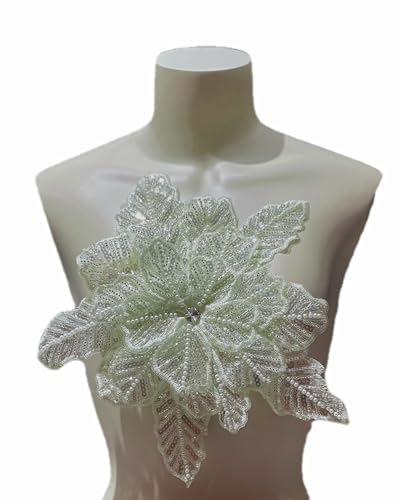 JRYYR 1PCS Flower Beaded Appliques for Dresses(Green-04)
