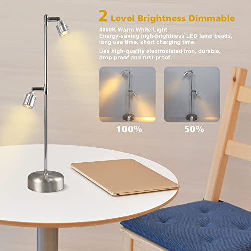 Geelihome Modern Cordless Table Lamp,Led Rechargeable 4000K 2-Levels Brightness Night Light,Stainless Steel, For Bar/Coffee Shop/Office/Bedroom/Living Room/ (Silver) #TOP3