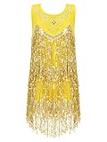 Alvivi Mädchen Tanzkleid Latein Pailletten Kleid Jazz Modern Dance Kostüm Quasten Kleid Salsa Tango Ballsaal Tanzkostüm Gelb 122-128
