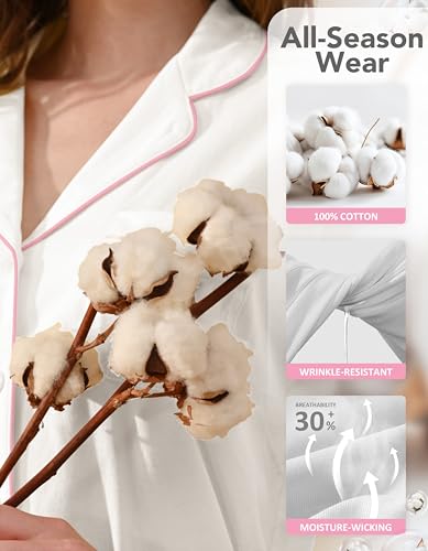 Image of NAP BOUND 100% Cotton Women's Pajama Sets Short Sleeve Button Down Soft Pjs 2 Piece Lounge Set with Pocket Nightwear XS-XXL