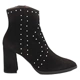 familia_x: BOTINES DE TACÓN Wonders - Botines Aurora 31 Piel Negra con Tachuelas - Tacón 8cm - M-5431 - Cuero para: Mujer Color: ISY Negro Talla: 39