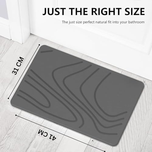 Image of BELADOR Rubber- Stone Bath Mat, Diatomaceous Earth Shower Rectangular Shape Mat, Non-Slip Super Absorbent Quick Drying Bathroom Floor Mat, Natural, Easy to Clean (Dark Grey Wave, Small)
