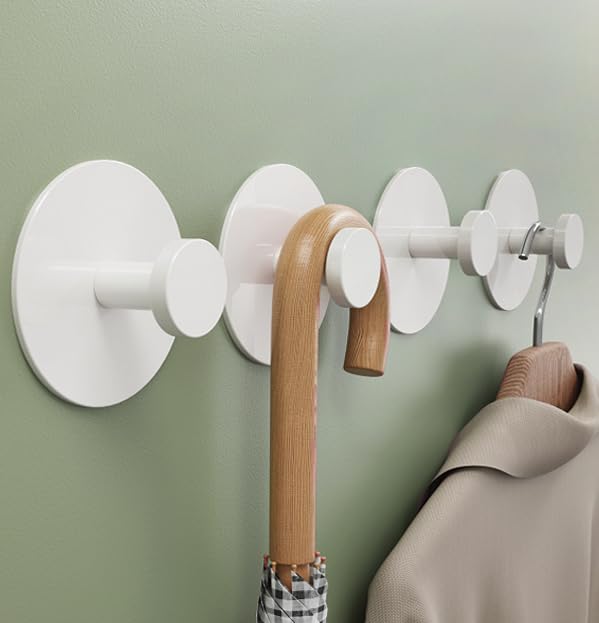 Josmimic Wall Adhesive Hooks for Towel/Shower - No Damage Stick on Hanging Hook Heavy Duty for Bathroom, Door, Coat, White 4 Pack