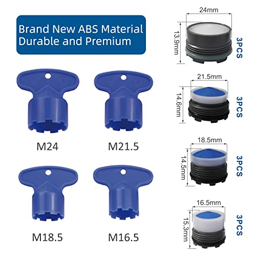 12 Pieces Faucet Cache Aerator Of 4 Sizes Insert Aerator, 4 Pieces Removal Wrench Tool For Male 16.5 18.5 21.5 24Mm Tap Aerator, Water Saving Flow Restrictor Replacement Set For Bathroom Kitchen Sink #TOP1