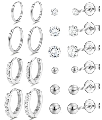 Image of JeweBella 10 Pairs Hypoallergenic Stud Hoop Earrings Set for Women Men