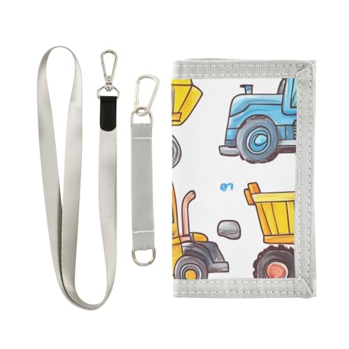 Trifold Wallet for Boys Ages 9-12 Mini Outdoor Sports Purse Coin Pocket & Card Holder, Travel Accessory Construction Vehicles - Main Image
