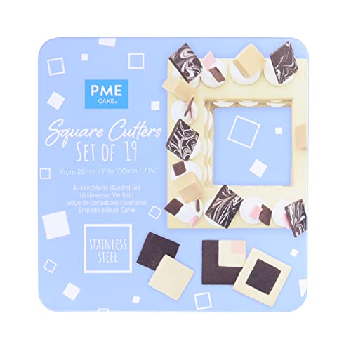 PME Stainless Steel Square Cutters, Set of 19, Silver, 19,5 x 4 x 19,5 cm