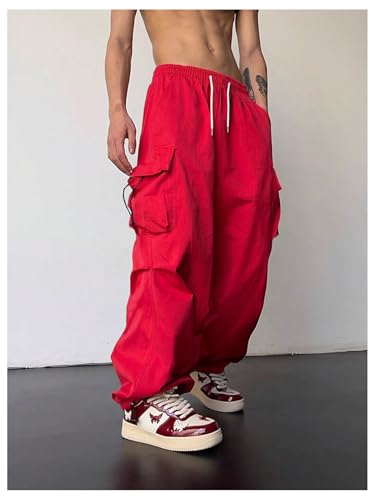 Floerns Men's Drawstring Waist Flap Pocket Cargo Pants Streetwear Hip Hop Pants3