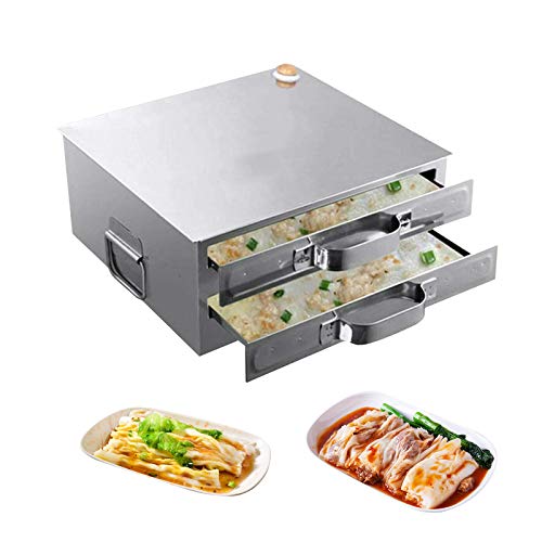 AOUSTHOP Rice Noodle Roll Machine Steamed Vermicelli Roll Machine 2 Layer Furnace Cooking Chinese Cuisine Recipes Cookware Drawer with Extra TraysCommercial Kitchen for DIY Food