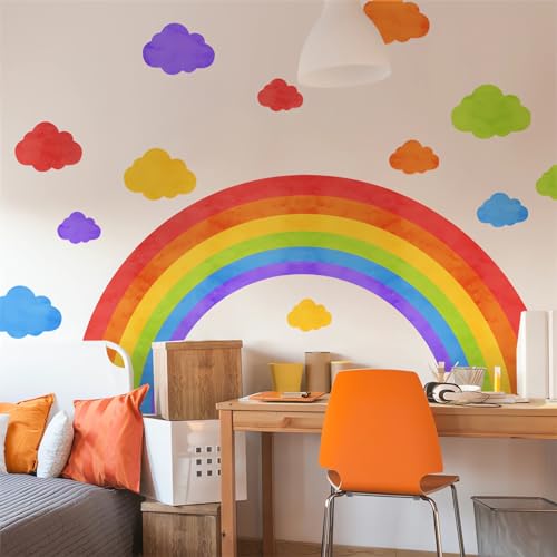 Sticker de pared arcoíris y nubes coloridas de vinilo miniatura 1
