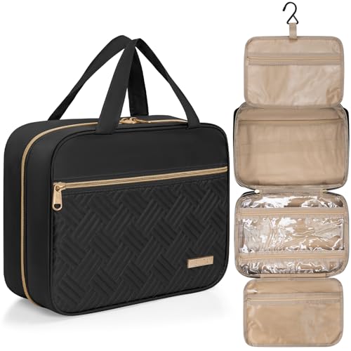 AKOZLIN Hanging Travel Toiletry Bag Makeup Bag Travel Makeup Cosmetic Organizer Waterproof Wash Bag for Accessories Essentials, Black Medium, Negro , large