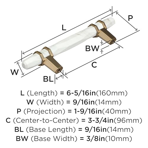 Image of Amerock | Cabinet Pull | Marble White /Golden Champagne | 3-3 /4 inch (96 mm) Center to Center | Carrione | 1 Pack | Drawer Pull | Drawer Handle | Cabinet Hardware