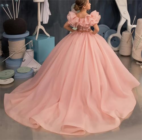 Flower Girl Dresses for Wedding Ruffles Pageant Dress Tulle Ball Gown with Beads Belt4
