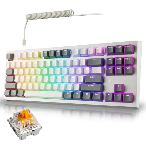 Image of TECWARE Phantom+ Elite 87 Key RGB Mechanical Gaming Keyboard | 3 Mode Wireless Bluetooth 5.0 2.4GHz & USB C Wired | Hot Swappable 5 Pin | Double Shot PBT Keycaps | Wraith Orange Switch - White