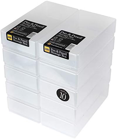 WestonBoxes Plastic Storage Boxes with Lids for Pens, Pencils and Stationery - 1.4 Litre Volume (Multicoloured/Transparent, Pack of 5)