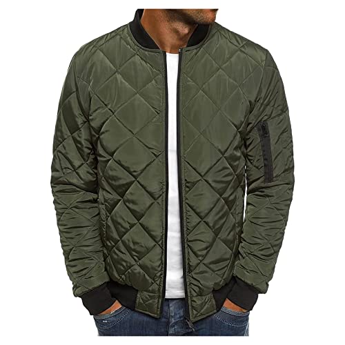 RMBLYfeiye Tactical Jacke Herren Militär Jacken Übergang Einfarbiges Rundhals Steppjacke Mit Reißverschluss Slim Fit Blouson Leichte Übergangsjacke Trachten