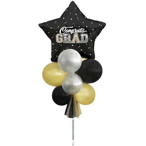 Unique Black, Gold, Silver Congrats Grad Latex & Foil Balloon Kit - 1 Set | Perfect for Events & Celebrations