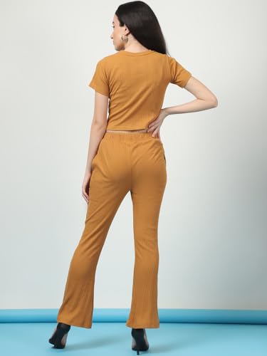 Image of Rigo Cotton Solid Co-ord Set for Women | Round Neck, Slim Fit Tracksuit Co-ords Set for Women | Two Piece Co ord Set | Casual Wear, Beach Wear, Vacation Wear Outfit for Women