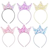 Doromy 6Packs Glitter Crown Headbands for Girls Shiny Princess Sequin Tiara Hair Hoop Party Dress Up Accessories Decorations for Girls & Adults, Birthday, Halloween, Cosplay