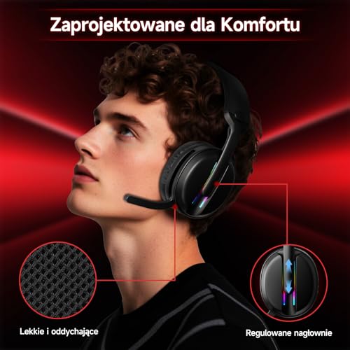 MANKIW Bezprzewodowe Słuchawki Nauszne Stereo HiFi z Mikrofonem Eliminującym Hałas, Słuchawki Gamingowe Bluetooth 5.4 z Niskim Opóźnieniem, Łączność w Trzech Trybach, 40 Godzin Odtwarzania
