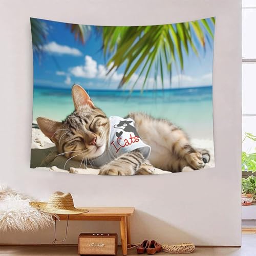 Tapisserie murale motif chat pour chambre et salon cosy 180x230 cm