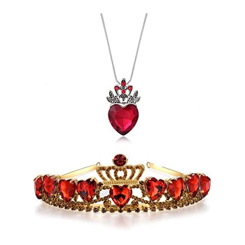 hengkaixuan Evie Red Heart Tiara and Necklace Descendants Red Heart Crown Jewelry Set Theme Tiara Halloween Princess Christmas Costume Teen Gift for Girls Cover