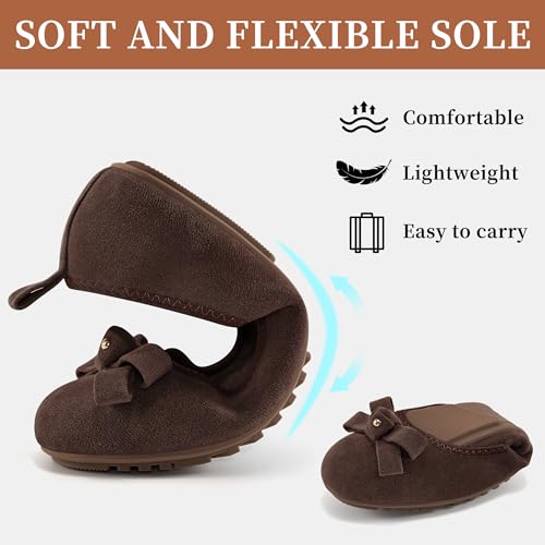 Image of Ecetana Women's Ballet Flats Comfortable Round Toe Foldable Slip-On Shoes | Portable Casual Bow Flats with Memory Foam Insole & Lightweight Non Slip Sole for Work Dressy Travel - All Day Comfort