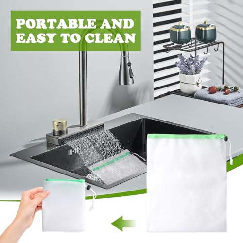 Miniatura 4 de Qingyiwl 12 Piezas Bolsas De Malla Reutilizables, 35 X 30 Cm Lavable Bolsas De Frutas Y Verduras Con Cordón, Bolsa De Malla Para Alimentos, Verduras, Frutas, Juguetes