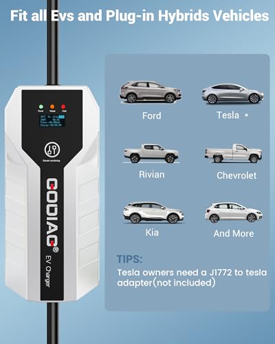 GODIAG Level 1+2 EV Charger - ETL Certified, 110V-240V, 16 Amp, 20ft Cable, Portable Electric Car Charger with NEMA 6-20 & NEMA 5-15 Plug for J1772 EVs and PHEVs - Thumbnail 6