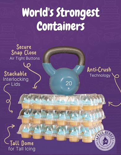 APRON HEROES -STACK’nGO MINI, Cupcake Containers 24 Count, Anti-crush, Crystal Clear, Air Tight Container, Cupcake Boxes, High Tall Dome, Cupcake Containers, Cup Cake Holders w/Lid, 24 PACK X 12 SETS