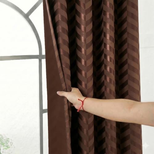 Image of 100% Noise Reducing Curtains 5 Feet Window, Brown | Embossed Panels Mild Thermal Insulated Light Block Room Darkening Curtains (Brown, 60 Inch)