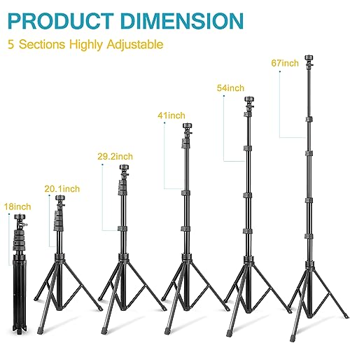 Aureday 67" Phone Tripod, Extendable Iphone Tripod Stand With Wireless Remote & Phone Holder, Aluminum Selfie Stick Tripod For Iphone/Camera/Gopro #TOP1