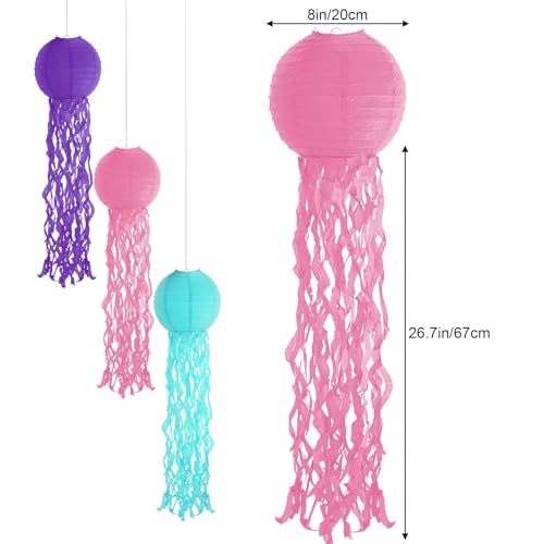 Image of Set of 6 Hanging Jellyfish Paper Lanterns Blue Jellyfish Decor for The Sea Ocean Party, Mermaid Birthday Decoration, Baby Shower, Nautical Events(Multi-Color)