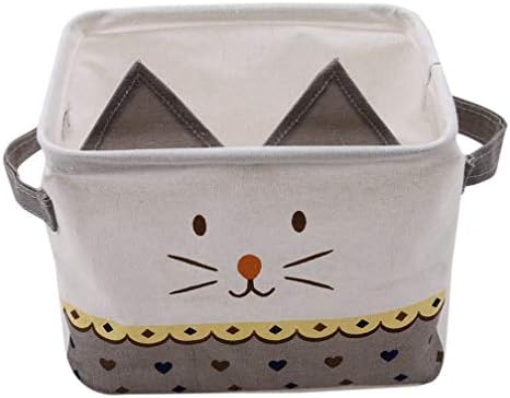 Tcplyn Premium Quality Cute Cat Shape Cotton Linen Storage Basket with Handle Multifunctional Sundry Cosmetic Organizer Box for Home Closet Toys Office Desktop Grey