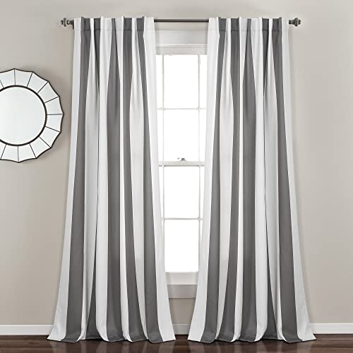 Lush Decor Wilbur Stripe Light Filtering Window Curtain Panel Pair, 84" Long x 52" Wide, Dark Gray