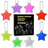 DealKits 20 PCS Sicherheits Reflektor Anhänger, Stern Schlüsselanhänger, Kinder Reflektor Anhänger für Puppensitze Rucksack Handtasche Jacken Rollstuhl Fahrrad Laufen Party Mitgebsel -8 leuchte Farben