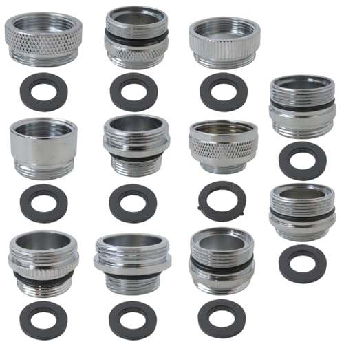 HaeKap New 11Pcs Brass Faucet Adapter Kit, Kitchen Sink Aerator Adapters, Male Female Connectors for Faucet with Removable Aerators to Water Filter, Garden Hose, RV