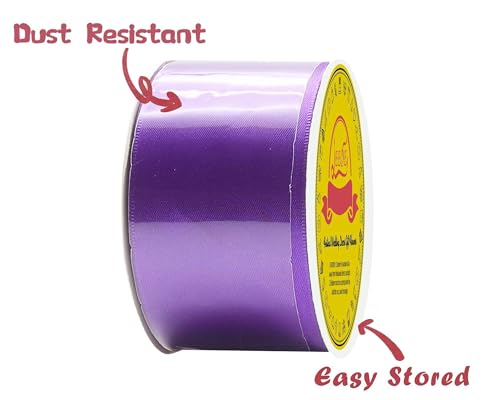 Image of Double Face Purple Satin Ribbon 2 inch X25 Yards Polyester Purple Ribbon for Gift Wrapping Very Suitable for Weddings Party Invitation Decorations and More