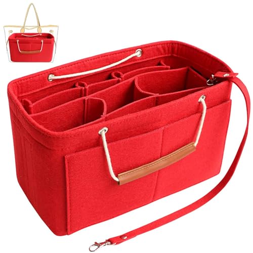 D.DUO Inserção organizadora de sacolas, bolsa organizadora com 11 bolsos, adequado para Neverful for Speedy for Carryall for Birkin e mais (vermelho, GG)