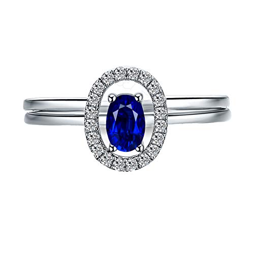YCGEMS Anillo para Mujer de 18 Quilates de Oro Blanco con Zafiro y una Boda eterna, Anillo Desmontable, múltiples métodos de Uso,Q1/2