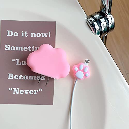 Image of Cartoon 3D Design Protective Case for 18W 20W iPhone 14 13 12 11 Pro Max Fast Charging Cable Adapter Charger, Cute Cartoon Lightning Data Cable Case for iPhone Charger (CAT Claw)