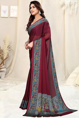 Image of MIRCHI FASHION Saree for Woman Chiffon Madhubani Print | Breathable Comfortable Printed Saree for Office and Regular Use (Available in 15 Designs)