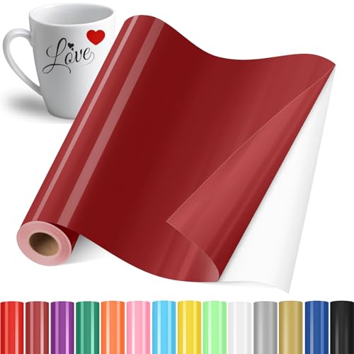 YAFLC Vinilo Adhesivo Rojo oscuro, 30.5x400cm Rollos de Vinilo Permanente, Film Autoadhesivo para Vidrio, Tazas de Café, Cerámica, Regalos de Bricolaje