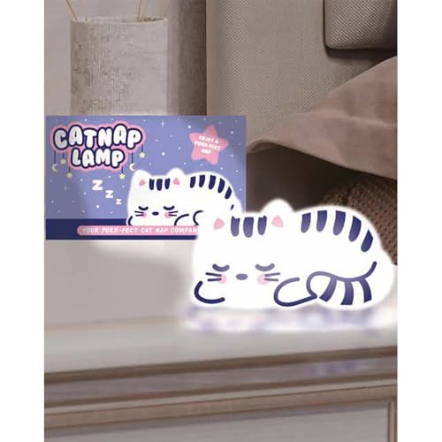 Gift Republic Cat Nap Lamp, Cute Touch Desktop Lamp, Bedroom Décor Light, USB Rechargeable Soft Silicone Light