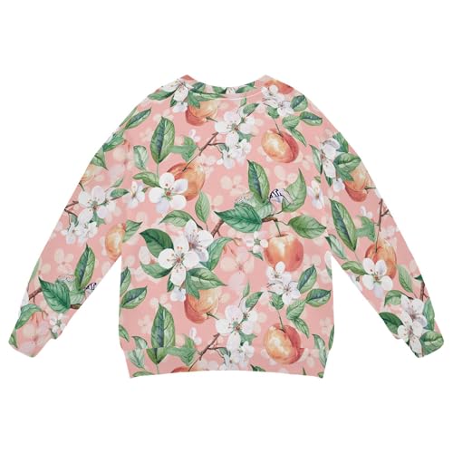 JUNZAN Watercolor Peaches Flowers Butterfly Pink Little Girls Sweatshirt Hoodie Crewneck Outerwear for Kids Party 4T2